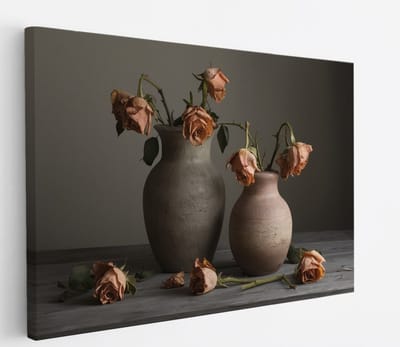 Saammp Canvas Schilderij - Oude Bloemen in een vaas - Natuur - 45x30 - Foto op canvas - Wanddecoratie - Muurdecoratie Woonkamer - Kantoor Decoratie