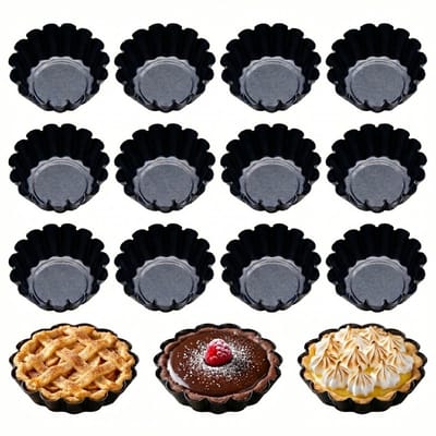Somstyle 12x Tartelettevormen - Ø 6.5 cm - Antiaanbaklaag - Cupcake Vormpjes - Mini Bakvorm - Taartvorm - Zwart