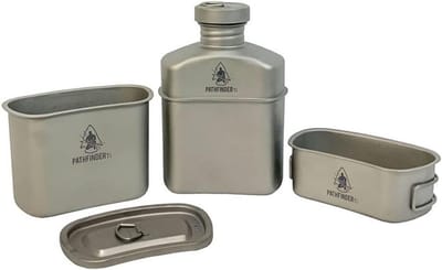 Titanium Veldfles - Kookset - Kamperen en Hiken - Lichtgewicht en Duurzaam - 1.1 Liter - Titanium
