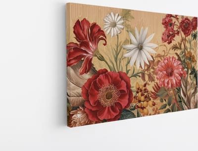 Saammp Canvas Schilderij - Klassieke Bloemenpracht Rood en Wit - Natuur - Stilleven - 45x30 - Foto op canvas - Wanddecoratie - Muurdecoratie Woonkamer - Kantoor Decoratie