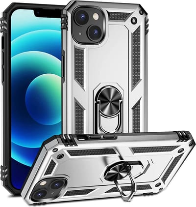 Anti-Shock Hybrid Ring Armor Hoesje Geschikt voor: iPhone 14 - zilver