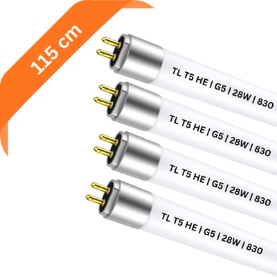 4x T5 TL buizen 115 cm – 830 Warm Wit 3000K – 28W – G5 fitting – 2604 lumen – Ø 1.6 cm
