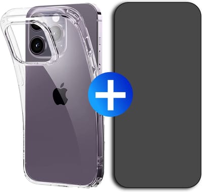 Hoesje geschikt voor iPhone 15 Pro + Privacy Screenprotector - Transparant - Hoes - Cover - Case - Screenprotector kit