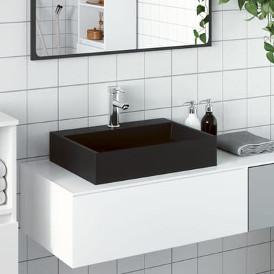 vidaXL - Wastafel - 50x38x11 - cm - gegoten - mineraal/marmer - matzwart