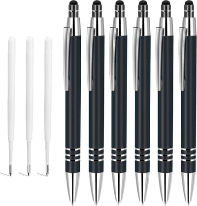 Set van 6 Ergonomische Balpennen met Metalen Grip en 10 Navullingen voor Kantoor en Thuisgebruik, Zwart