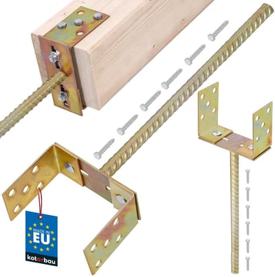 KOTARBAU® U Paalhouder in Beton Storten, Staal, 400 mm, Goud, Verstelbaar 0-160 mm, Paaldrager in Beton Storten, Betonanker voor Houten Palen