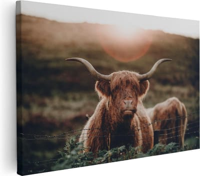 Artaza Canvas Schilderij Hooglander - 30x20 cm - Klein - Muurdecoratie Dierenkop - Wanddecoratie Woonkamer - Schilderijen Op Canvas