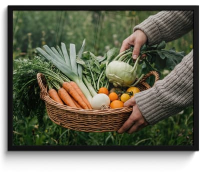 Poster in lijst - Fotolijst 80x60 cm - Posters - Veld - Groenten - Biologisch - Oogst - Posterlijst zwart - Decoratie - Wanddecoratie woonkamer - Muurdecoratie slaapkamer