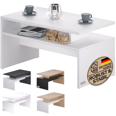 Casaria Salontafel – Opbergvak 95x55x50cm Krasbestendig - Wit