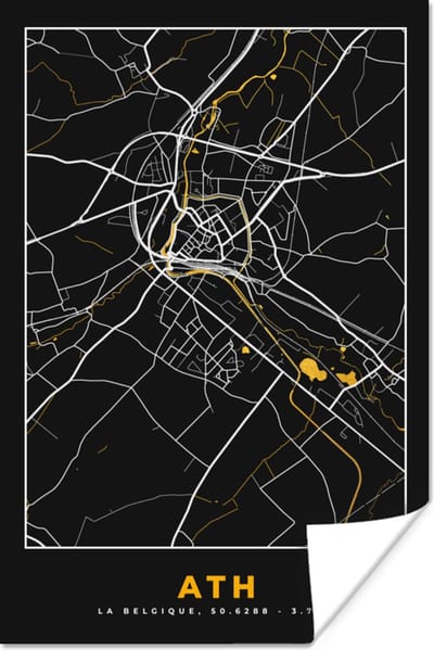 Poster Stadskaart - Ath - Plattegrond - Goud - Kaart - 120x180 cm XXL