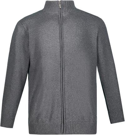 JP 1880 - Heren - Cardigan opstaande kraag geribbelde manchetten - Grijs melange - Maat 7XL