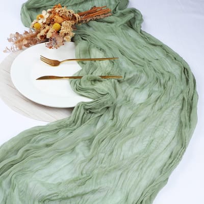 Dailygoods- Tafelloper 90 x 300 cm - Saliegroen - Kaasdoek - Rustieke Tafelloper - Boho Tafelloper - Lichtgewicht Polyester - Tafelkleed