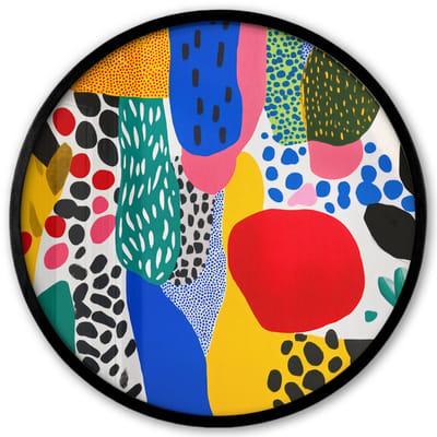Poster in lijst Rond - Fotolijst 40x40 cm - Posters - Stippen - Vormen - Modern - Kleuren - Ronde posterlijst zwart - Decoratie - Wanddecoratie woonkamer - Muurdecoratie slaapkamer