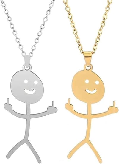Grappige Doodle Ketting Set, Persoonlijke Vinger Ketting voor Mannen, Vrouwen en Jongens, Perfect Cadeau voor Vriendin en Collega's, Zilveren en Gouden Accenten