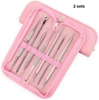 Finnacle - Ontdek de kracht van Finnacle - Mee-eters set - Acne Verwijderen - RVS Blackhead Killer - Roze - Mee -eters verwijderen - In etui - 7-delig - 2 sets