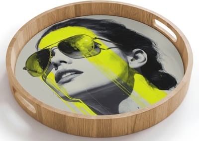 Dienblad rond 40x40 cm - Schootdienblad hout - Vrouw - Bril - Verf - Borrelplank rechthoek - Plateau houten dienbladen