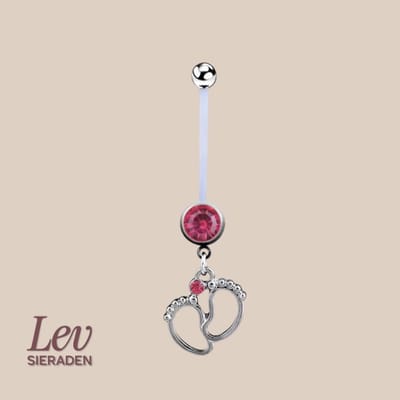 Lev Sieraden - 1.6x38mm zwangerschaps piercing - Double jewelled voetjes hanger - Roze zirkonia - PTFE/Bioplast/Bioflex
