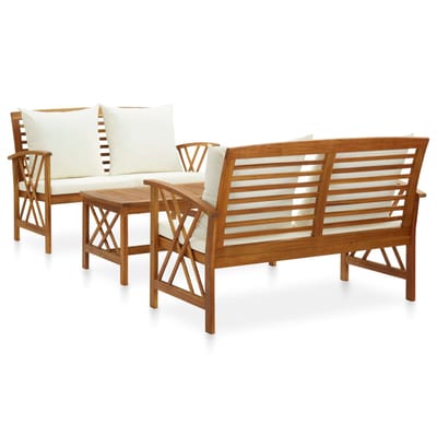 vidaXL - 3-delige - Loungeset - met - kussens - massief - acaciahout
