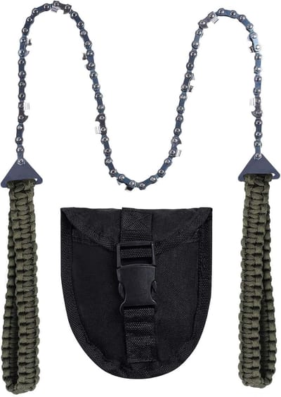 60 cm - 11 tanden - Draagbare handkettingzaag - Zakkettingzaag met Paracord-handvat - Met opbergtas - Geschikt voor kamperen, jagen, wandelen, houthakken - Outdoor survivaluitrusting - Legergroen