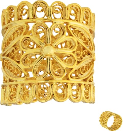 Cavill - Vergulde Zilveren Ring 925 Sterling - Brede Filigraan Bloemring - Luxe Elegante Unieke Damesring - Goudkleurig Zilver - Statement Sieraad