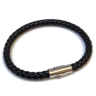 Aramat Jewels | Armbanden | Leren Armband Magneetsluiting – 20cm RVS Staal Zwart Zilver | | | |6mm | Leer | Volwassenen | Verkleurd niet