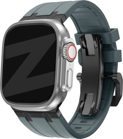 Bandz Siliconen band 'Luxe Liquid' - Hoogwaardig siliconen bandje geschikt voor Apple WatchSeries 1/2/3/4/5/6/7/8/9/10/11/SE/SE2/SE3/Ultra (2) - grote maten - 42mm / 44mm / 45mm / 49mm - grijs met zwarte connectors