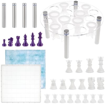 Dailygoods- Schaakset Doe-Het-Zelf - 1 Ronde Schaakfiguurhouder - 1 Schaakbordvorm - 16 Siliconen Vormen - Milieuvriendelijk en Veilig - Bordspel