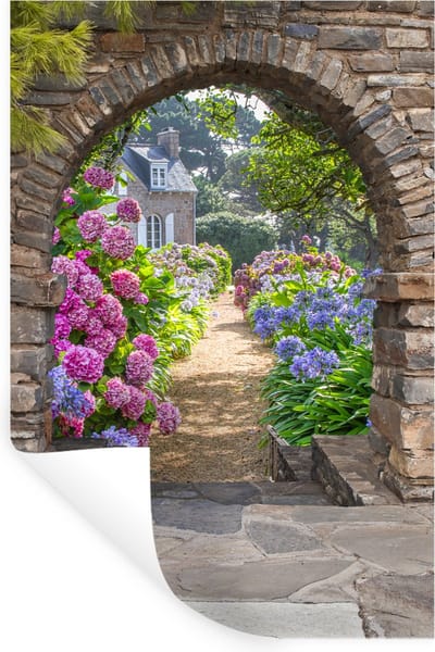 Muurstickers - Sticker Folie - Bloemen - Doorkijk - Hortensia - Zomer - 20x30 cm - Plakfolie - Muurstickers Kinderkamer - Zelfklevend Behang - Zelfklevend behangpapier - Stickerfolie