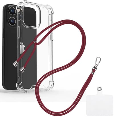 Shock Proof Case Hoes Geschikt voor iPhone 14 Hoesje Transparant Met universele Telefoonkoord bordeaux - Cover - Nek Hanger - Koord Hoes
