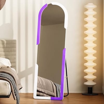 Grote Staande Spiegel voor Badkamer, Slaapkamer en Woonkamer - 160 x 40 cm, Wit met Paarse Bogen