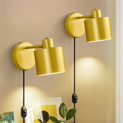 CLVP® Wandlamp Binnen met Snoer - Wandlamp met Stekker voor Binnen - met Dimbare Schakelaar - Industrieel en Vintage - Slaapkamer Bedlampje
