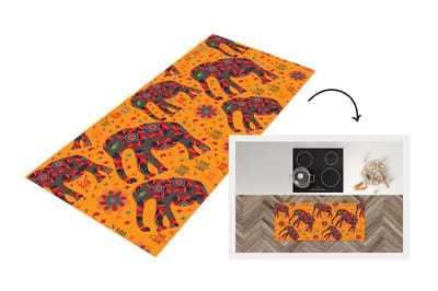Keukenloper - Loper keuken - Olifant - Ornament - Bloemen - Patroon - 120x50 cm - Keukenloper vinyl