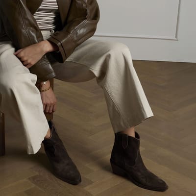 Manfield - Dames - Bruine suède cowboy laarsjes - Maat 36