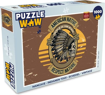 Puzzel Mancave - Indianen tooi - Schedel - Vintage - Legpuzzel - Puzzel 1000 stukjes volwassenen