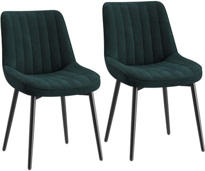 COLAMY Fluwelen eetkamerstoelen - set van 2 - stoelen voor eetkamer - metalen poten - dik zitkussen - gestoffeerde keukenstoel - antislipzolen - groen