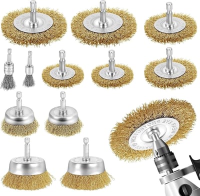 Draadborstels 12 stuks met zeskantige schacht 6mm - staal - voor verwijderen van roest en verf - SnelShoppen