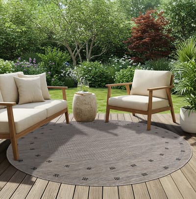 TAPISO Melissa Rond Vloerkleed Buiten & Binnen Sisal Look Modern Terras Balkon Keuken Tapijt Bruin Weersbestendig & OEKO-TEX 120x120