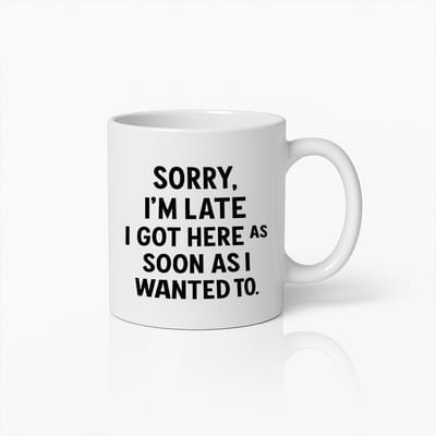 Grappige Koffiemok 330ml – “Sorry, Ik Ben Te Laat, Ik Kwam Zodra Ik Wou” – Humoristisch Cadeau voor Vrienden, Collega’s & Koffieliefhebbers