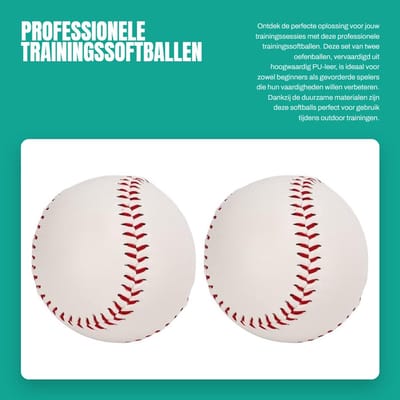 Dailygoods- Trainingssoftballen Professionele PU-leer - Oefeningssoftbal - 2 Stuks - Diameter 72 mm - Houtsnippers - Handgenaaide Naden - Softbal