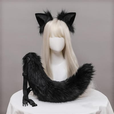 2 stuks/set Pluche Kattenoren Staart Bont Gevuld Fursuit Lolita Hoofdband Kattenstaart Cosplay Accessoires Handgemaakt Simulatie Dierenoor Hoofddeksel ear and tail gray