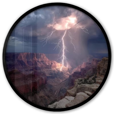 Poster in lijst Rond - Fotolijst 40x40 cm - Posters - Bliksem - Wolken - Canyon - Ronde posterlijst zwart - Decoratie - Wanddecoratie woonkamer - Muurdecoratie slaapkamer