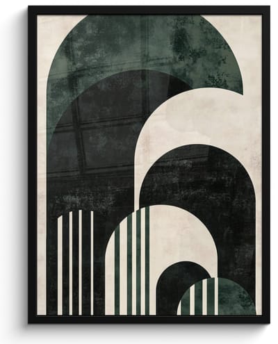 Poster in lijst - Fotolijst 50x70 cm - Posters - Bogen - Donkergroen - Lijnen - Posterlijst zwart - Decoratie - Wanddecoratie woonkamer - Muurdecoratie slaapkamer