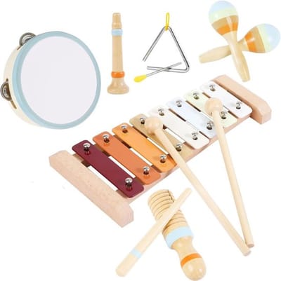 Set Van 6 Stuks, Muziekinstrument Speelgoedset, 3-6 Jaar Cadeau Voor Jonge Kinderen, Houten Speelgoed Muziekinstrument, Slaginstrument