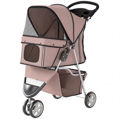 Hondenbuggy - opvouwbare buggy voor honden en katten - met mand en zonwering - Koffie