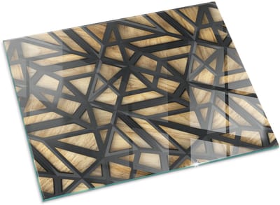 Tulup Kachel Vloerplaat - Geometrie met hout Vloerplaat Openhaard - 80 cm x 60 cm - Bruin Vloerplaat Voor Houtkachel - Rechthoek Kachel Vloerplaat - Vloerplaat Voor Kachel - Plaat Onder Houtkachel - Onderplaat Kachel