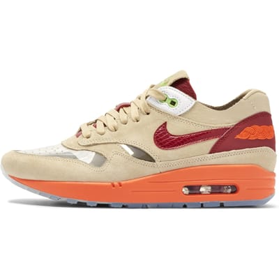 CLOT x Nike Air Max 1 Kiss of Death 2021 Unisex Sneakers Tan Net Dieprood DD1870-100 37.5 beige