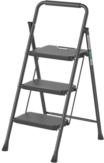 Vouwbare 3-treden Opstapladder met Antislip Pedalen - Lichtgewicht en Draagbaar voor Huishoudelijk en Kantoorgebruik