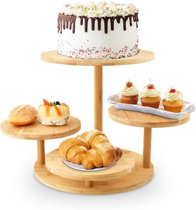 Cake stand 4-laags - Hout - Decoratief en praktisch voor feestelijke gelegenheden - m-winkel