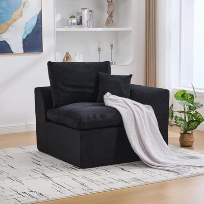Moderne Zitbank - Corduroy Sofa - Woonkamer Ontspanning - Geen Montage Nodig - 204x103x84 cm - Zwart