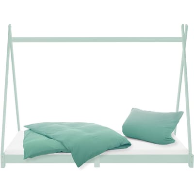 Kinderbed Tipi 90x200 cm mint van grenenhout incl. matras H-10cm houten bed met lattenbodem ML design